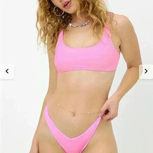 Frankie’s Bikinis Conner Ribbed Bikini Top Pink Medium